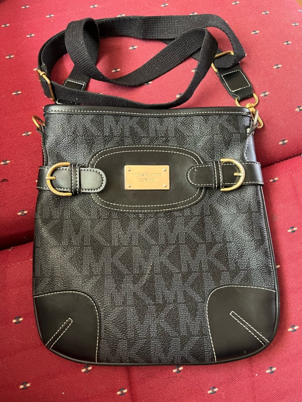 Michael Kors Black Logo Crossbody with Gold Hardware